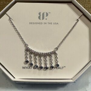 NWT Bomb Party Absolute Class Necklace, Silver plated w/ Blue Zircon Spinel